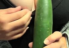 milf stuffs cucumber deep in pussy until massive squirting orgasm hits hard??