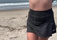 Public beach handjob milf pumps big cock to cumshot explosion