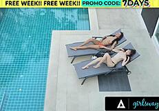 Gorgeous Petite Brunette's Oiled Pool Massage Turns Sensual Foreplay!