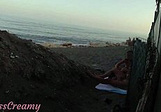 Flashing Cock at Stepdaughter on Public Beach She Jerks Cumshot Risky Outdoor