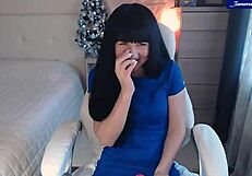 Tamarra Roman strips blue lingerie and vibes open pussy