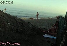 Flashing Cock at Stepdaughter on Public Beach She Jerks Cumshot Risky Outdoor