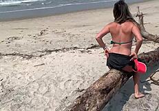 Public beach handjob milf pumps big cock to cumshot explosion