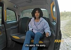 Curly Ebony Passenger Sucks Cock for Cab Ride in Backseat Blowjob