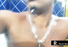 latina catches black guy bathing and takes his cum in pussy