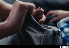 josephine jackson's lips wrapped around clemence audiard's futa shemale cock while smoking hot