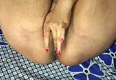 desi bhabhi fingers her wet juicy pussy close up with big natural saggy tits bouncing