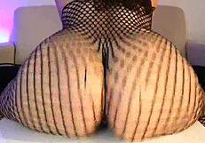 Curvy brunette milf with huge ass rides dildo hardcore in stockings on wet tight pussy