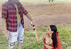 Red Riding Hood Slut Meets Muscular Woodsman Fucks Deep Forest Lingerie Cumshot Full Red