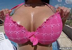 My massive oiled tits bounce as huge cock fills pussy with creampie