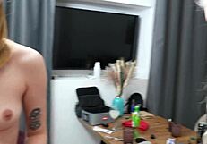 two hotties fucked backstage 😩 she screams like a bitch getting pounded