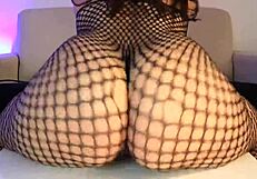 Curvy brunette milf with huge ass rides dildo hardcore in stockings on wet tight pussy