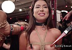 black and white babes bound choked in bdsm orgy