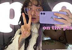 curly brunette croatian with pierced nipples pees on plane