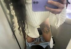 curly brunette croatian with pierced nipples pees on plane