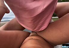 horny blonde wife fucks sailor raw on boat in sheer red!