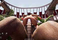 lara croft bangs huge statue cock with big tits blowjob creampie in 3d hentai cave game 💦🍆