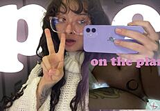 curly brunette croatian with pierced nipples pees on plane