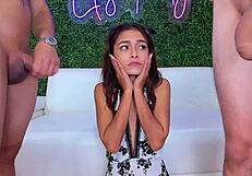 this tiny slut gulps down friend's monster cock whole