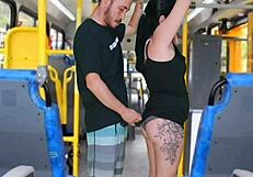 morena brunette with big ass and tits gets fingered and licked on crowded bus public fetish