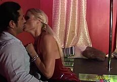 Blonde Milf Slut in Latex High Heels and Stockings Bent Over for Big Cock Destruction and Facial Cumshot