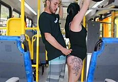 morena brunette with big ass and tits gets fingered and licked on crowded bus public fetish