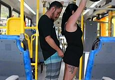 morena brunette with big ass and tits gets fingered and licked on crowded bus public fetish