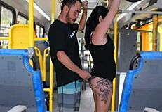 morena brunette with big ass and tits gets fingered and licked on crowded bus public fetish