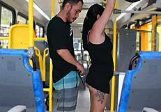 morena brunette with big ass and tits gets fingered and licked on crowded bus public fetish