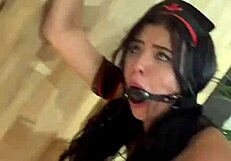 blue eyed latina first timer gulps warm milk straight into mouth