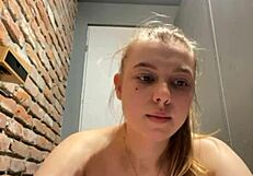 18yo bbw teen squirts outdoors fingering fat pussy with nipple clamps closeup