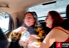 two crazy big titted blondes and latinas fuck in car while everyone watches