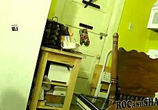 ebony wife anal assfucking lover in kitchen