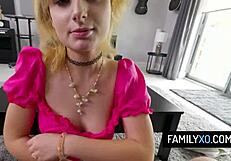 blonde stepdaughter flashes her sweet tits teasing stepdad evie christian
