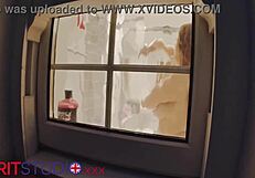 peeking at chubby neighbor flashing wet pussy in steamy shower