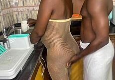 craving black cock in kitchen with pregnant african teen's big natural tits