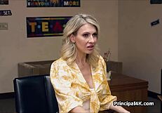 Office Housewife with Fake Tits Bends for Hidden Cam Cock Pounding