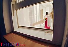 peeking at chubby neighbor flashing wet pussy in steamy shower