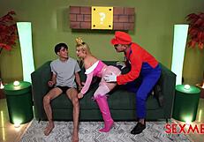 Emily Thorne as Princess Peach Swings with Mario in Big Tits Group Fuck Cosplay Quickie