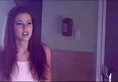 british bombshell layla jade teases in fishnets on leather chair sexy