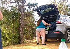 Wow, this sexy BBW wife with big ass and tits goes wild playing in nature!