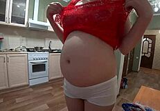 whoa, zucchini stuffs this hairy pregnant milf's gaping pussy in lesbian homemade fetish orgy... insane!