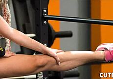 bare fitness babes finger and lick wet pussies in gym