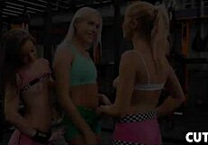 bare fitness babes finger and lick wet pussies in gym