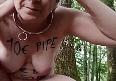 slave flashes tits bent over for forest humiliation doggystyle