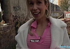 Public agent babe measures monster cock then rides it outdoors hardcore