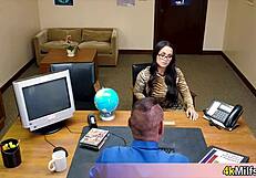 Geeky Asian Secretary Deepthroats Boss Cock for Promotion Like Pro Milf