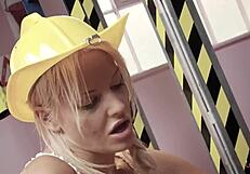 Two big-titted lesbians kiss fishnets off then toy fuck trimmed pussies