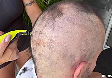 muscular latina big ass tits shower blowjob thought hair cut monster cock