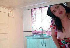 Stepmom bent over kitchen fridge surprise rough fat ass pounding domination